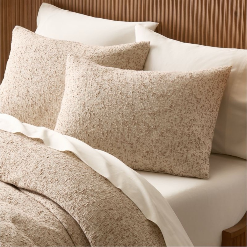 CB2 Lara Organic Cotton Standard Pillowcase Set Light Brown Boucle